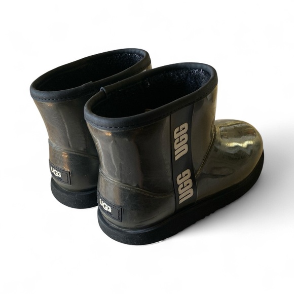 UGG Mini Clear & Sherpa Filled Kids Glossy Black Boots - Picture 8 of 12